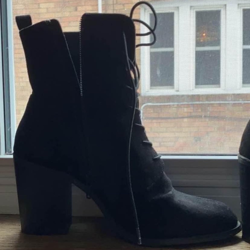Black Heeled Lace Up Ankle Booties